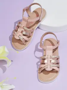 Aria Nica Girls Leather Open Toe Flats