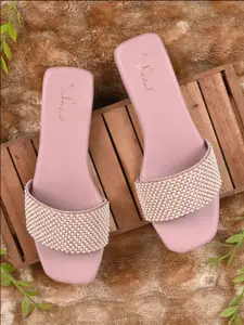Shoestail Women Embellished T-Strap Flats