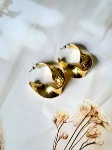 The Jewellery Tale Stainless Steel Gold Plated Contemporary Half Hoop Earrings