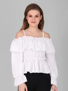 69 FASHION STREET Women Off-Shoulder Smocked Crepe Top