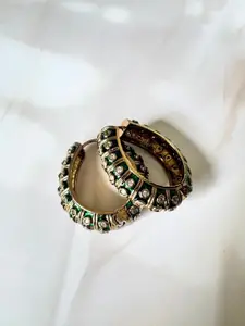 The Jewellery Tale Stainless Steel Gold Plated Stones Studded Circular Hoop Earrings