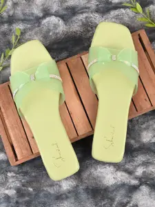 Shoestail Women Embellished Open Toe Flats with Bows