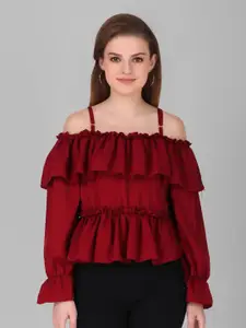 69 FASHION STREET Women Off-Shoulder Cold-Shoulder Sleeves Tiered Ruffles Top