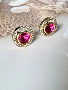 The Jewellery Tale Stainless Steel Rose Gold Plated Stones Studded Circular Studs