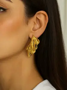 The Jewellery Tale Stainless Steel Gold Plated Leaf Shaped Studs