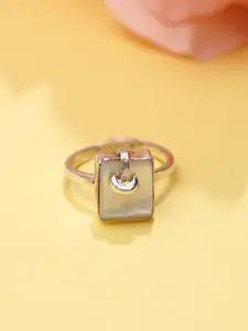 JAYPORE Silver-Plated Stone-Studded Adjustable Finger Ring