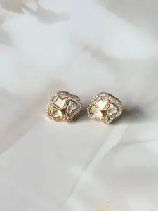 The Jewellery Tale Stainless Steel Gold Plated Artificial Stones Studded Floral Studs