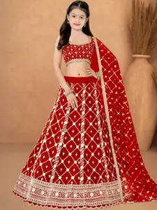 F Plus Fashion Girls Semi-Stitched Lehenga & Unstitched Blouse Net