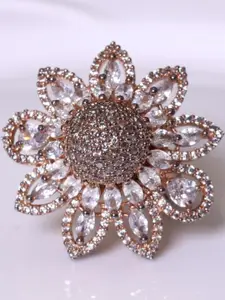 FASHION EMPIRE Brass American Diamond Floral Ring