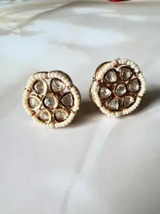 The Jewellery Tale Stainless Steel Rose Gold Plated Stones Studded & Beaded Floral Studs
