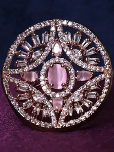 FASHION EMPIRE BWomens Rose Gold-Plated Ring with Round Pink Stone