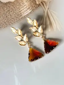 The Jewellery Tale Stainless Steel Gold Plated Artificial Stones Studded Drop Earrings