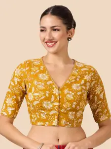 Studio Shringaar Printed Non-Padded Linen Saree Blouse