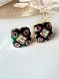 The Jewellery Tale Stainless Steel Rose Gold Plated Stones Studded Square Enamelled Studs