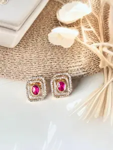 The Jewellery Tale Stainless Steel Gold Plated Stones Studded Square Studs Studs