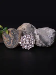 FASHION EMPIRE Women Rose Gold Plated Flower American Diamond Ring