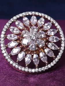 FASHION EMPIRE Rose Gold Plated Cubic Zirconia Studded Finger Ring