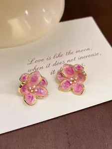 KRENOZ Gold-Plated Enamel Floral Studs