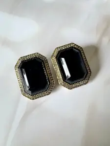 The Jewellery Tale Stainless Steel Gold Plated Artificial Stones Studded Geometric Studs