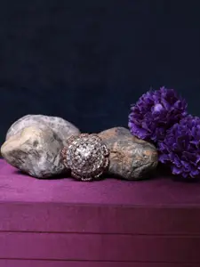 FASHION EMPIRE Brass Floral Cubic Zirconia Ring