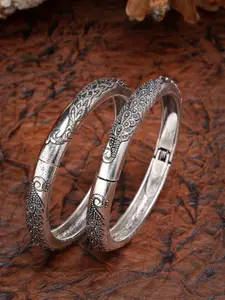 Anouk Set Of 2 German Silver Peacock Design Oxidised Kada Bangle
