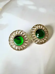 The Jewellery Tale Stainless Steel Gold Plated Artificial Stones Studded Circular Studs