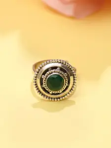 JAYPORE Silver-Plated Stone-Studded Adjustable Finger Ring