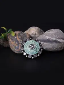 FASHION EMPIRE Women Alloy Turquoise Stone American Diamond Ring