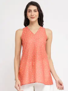 Pink Fort Women V Neck Polka Dot Print Top