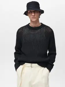 MANGO MAN Open-Knit Pure Cotton Drop-Sleeves Pullover