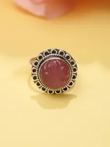 JAYPORE Silver-Plated Stone-Studded Adjustable Finger Ring