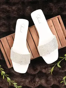 Shoestail Women Western Embellished Open Toe Flats