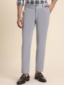 JADE BLUE Men Slim Fit Mid-Rise Flat-Front Cotton Trouser