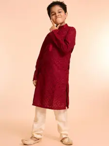Manyavar Boys Embroidered Regular Kurta with Pyjamas