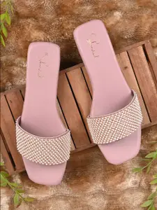 Shoestail Women Embellished Square Toe Mules Flats