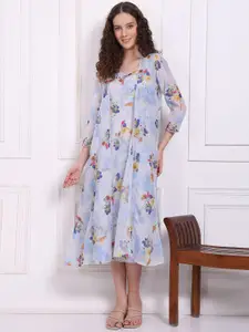 W Women Floral Printed Shoulder Straps Midi Dress With Jacket