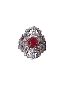 FASHION EMPIRE Womens Silver-Tone with Red Crystal Ring