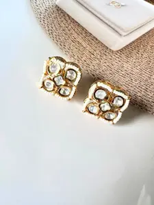 The Jewellery Tale Stainless Steel Rose Gold Plated Stones Studded & Beaded Square Studs