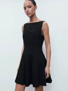 MANGO Boat Neck Sleeveless Pleated Fit & Flare Mini Dress