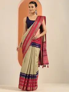 Libas Solid Saree With Woven Design Zari Border