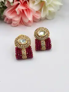 The Jewellery Tale Stainless Steel Gold Plated Stones Studded & Beaded Drop Earrings