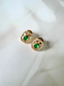 The Jewellery Tale Stainless Steel Rose Gold Plated Artificial Stones Studded Square Studs