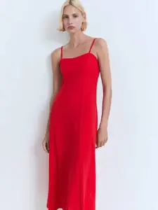 MANGO Shoulder Straps Tie-Up Back A-Line Midi Dress