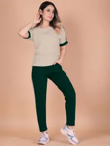 DTR FASHION Colorblocked Round Neck T-Shirt & Trousers Co-Ords
