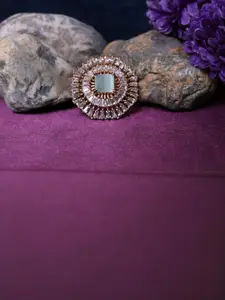 FASHION EMPIRE Rose Gold-Tone Rectangular Stone Ring for Women