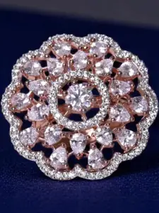 FASHION EMPIRE Pink Gold Plated Brass Cubic Zirconia Ring