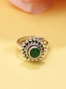 JAYPORE Silver-Plated Stone-Studded Adjustable Finger Ring