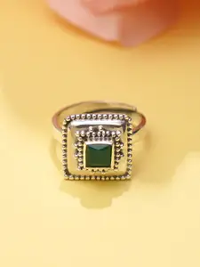 JAYPORE Silver-Plated Stone-Studded Adjustable Finger Ring