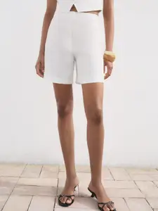 MANGO Women Pure Linen High-Rise Shorts