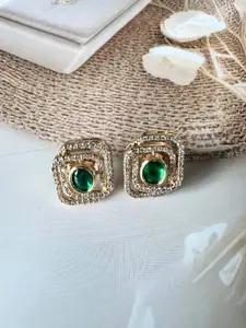 The Jewellery Tale Stainless Steel Rose Gold Plated Artificial Stones Studded Square Studs